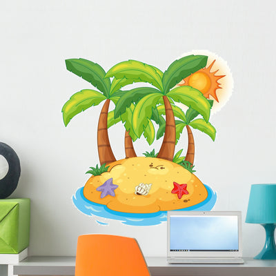 Island Coconut Trees Wall Decal shown on a wall
