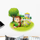 A monkey reading a book near the plants with flowers Wall Decal