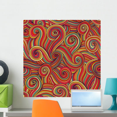 Seamless Wave Hand-drawn Pattern Wall Mural shown on a wall