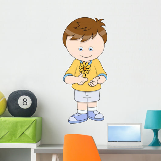 Little Boy with Flower - Vector Cartoon Illustration Wall Decal