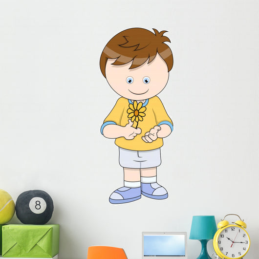 Little Boy with Flower - Vector Cartoon Illustration Wall Decal