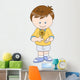 Little Boy with Flower - Vector Cartoon Illustration Wall Decal
