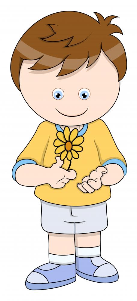 Little Boy with Flower - Vector Cartoon Illustration Wall Decal