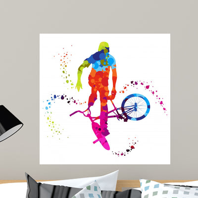 Bmx with Colored Dots Wall Mural shown on a wall