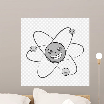 Cartoon Atom Wall Mural shown on a wall