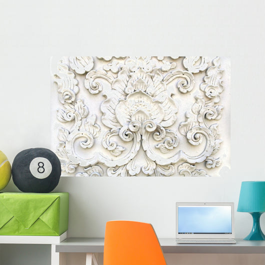White Thai Art Stucco Wall Mural
