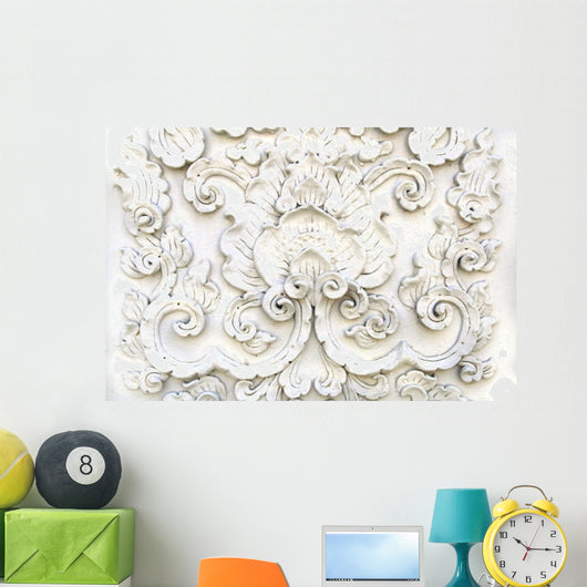 White Thai Art Stucco Wall Mural