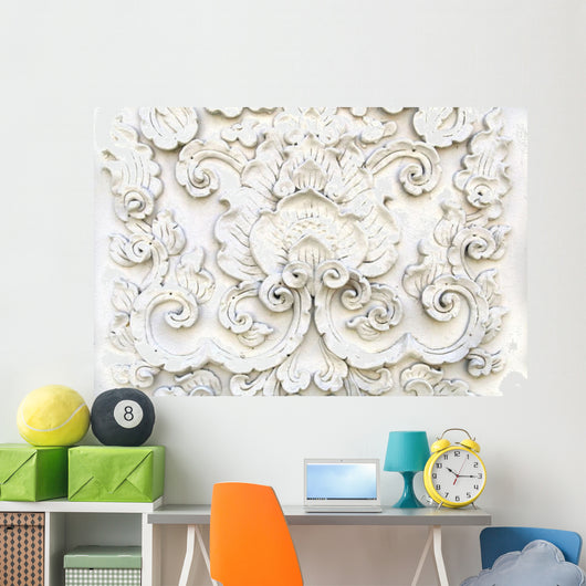 White Thai Art Stucco Wall Mural