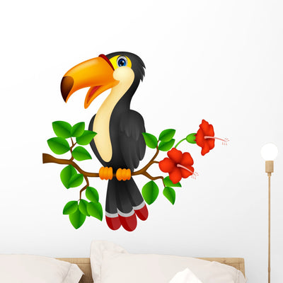 Cute Toucan Bird Cartoon Wall Decal shown on a wall
