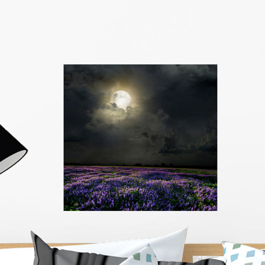 Lavender Field in the Moonlight Wall Mural
