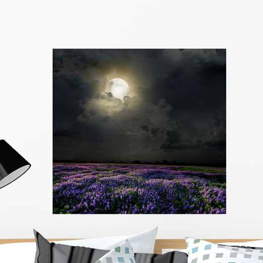 Lavender Field in the Moonlight Wall Mural