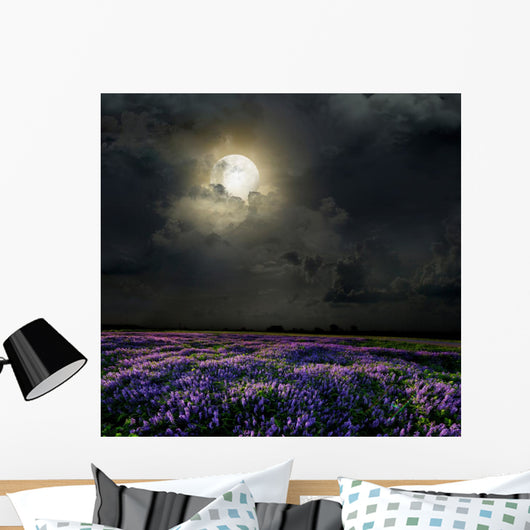 Lavender Field in the Moonlight Wall Mural