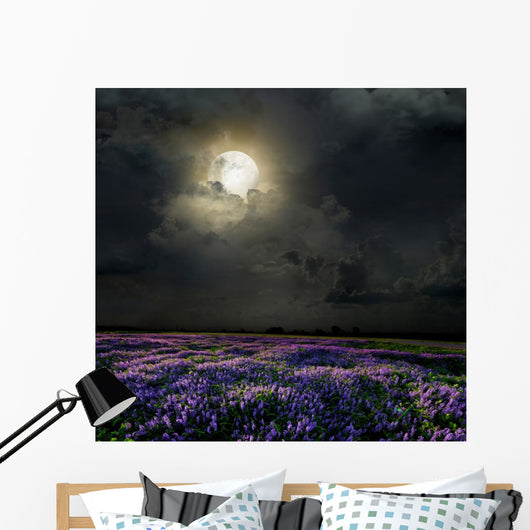 Lavender Field in the Moonlight Wall Mural