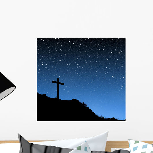 Cross Under Stars Wall Mural