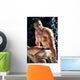 Muscular Wet Bodybuilder Sitting on Railing Wall Mural
