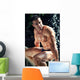 Muscular Wet Bodybuilder Sitting on Railing Wall Mural
