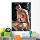 Muscular Wet Bodybuilder Sitting on Railing Wall Mural