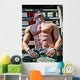 Muscular Bodybuilder Laying Wood