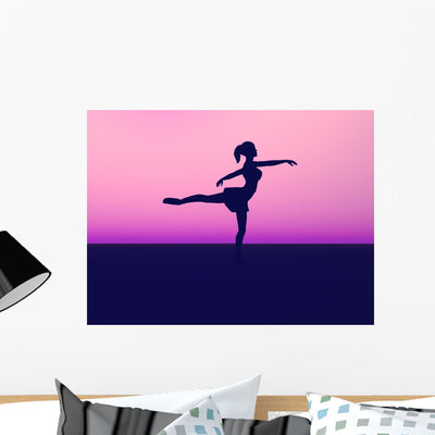 Silhouette Ballet Dancer Wall Mural shown on a wall