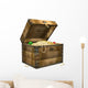3d the wooden box, filled with gold coins Wall Decal