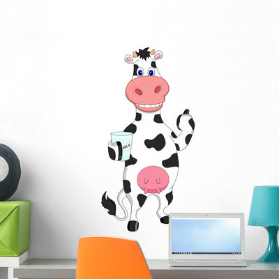 Cute Cow Cartoon Wall Decal shown on a wall