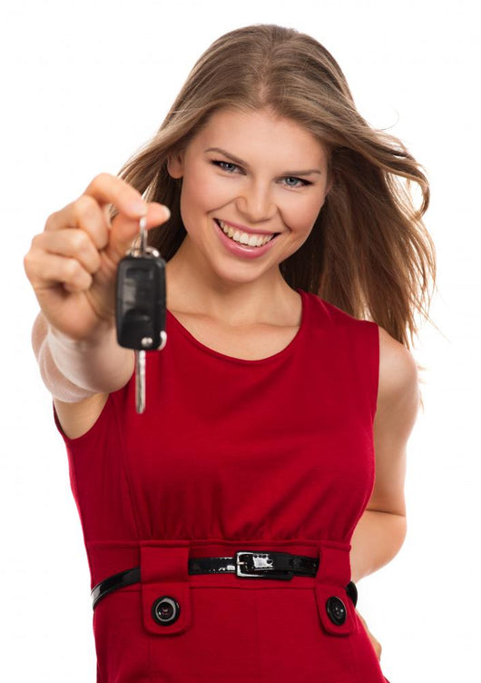 Happy Blonde Holding Car Wall Decal