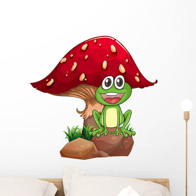Frog and Mushroom Wall Decal shown on a wall