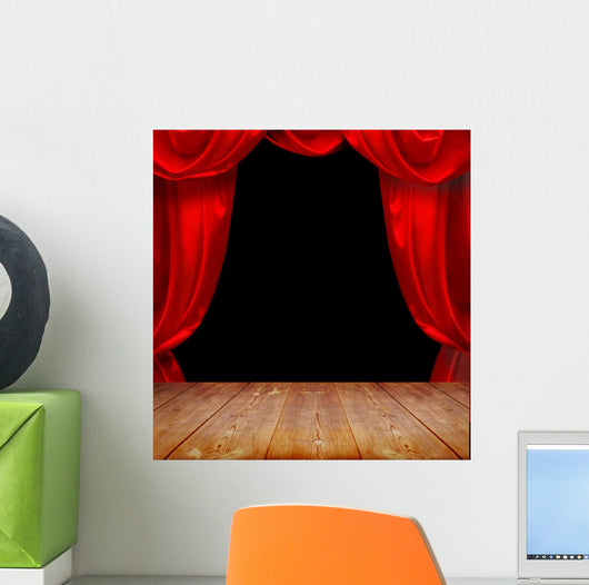 Theater Curtains and Wood Wall Decal