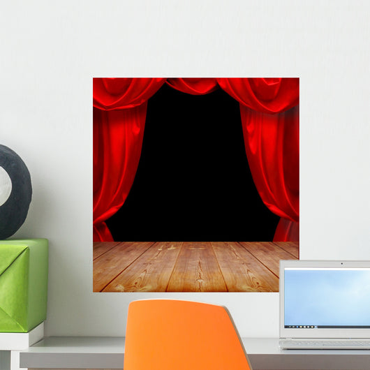 Theater Curtains and Wood Wall Decal