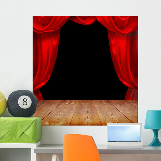 Theater Curtains and Wood Wall Decal