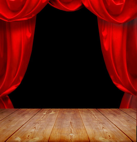 Theater Curtains and Wood Wall Decal