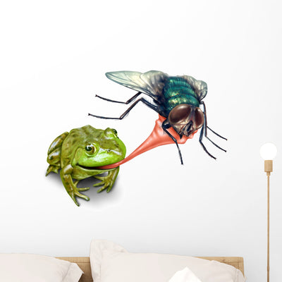 Frog Catching Bug Wall Decal shown on a wall