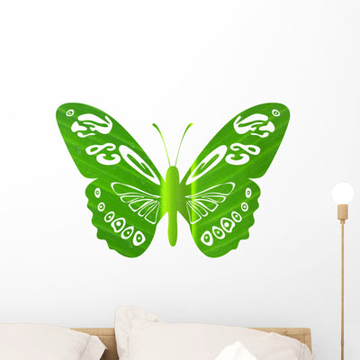 Butterfly Banana Leaf Wall Decal shown on a wall