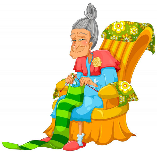 Old Lady Knitting Happily Wall Decal