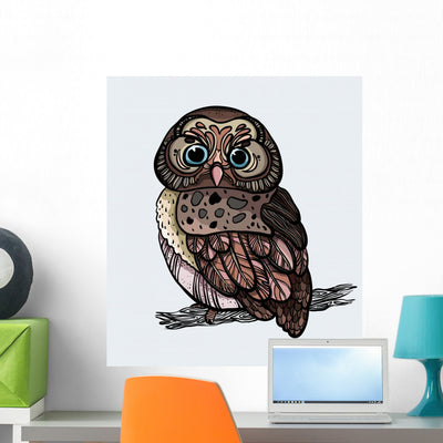 Cartoon Owl Wall Decal shown on a wall