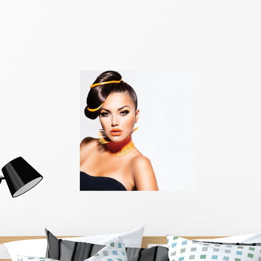 Girl Portrait with Yellow Wall Decal