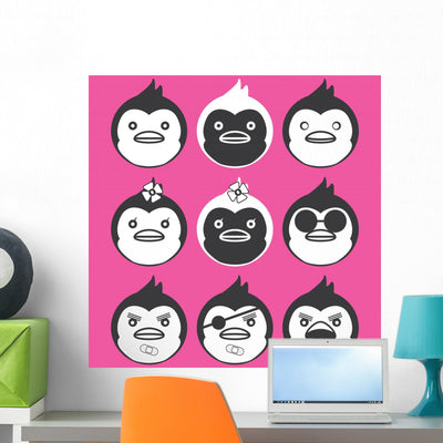 Funny Chill Penguins Wall Decal shown on a wall