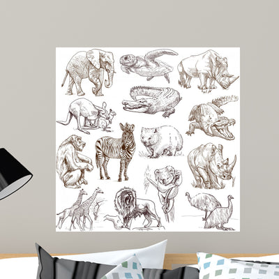 Animals around World Collection Wall Decal shown on a wall