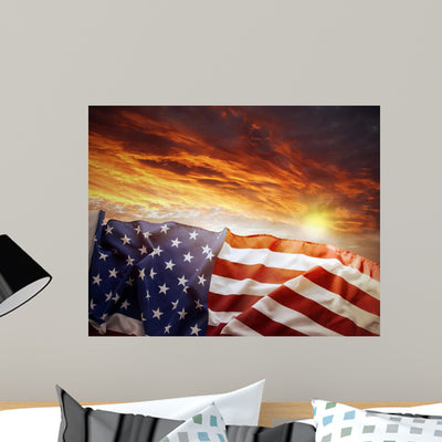 American Flag Wall Decal shown on a wall