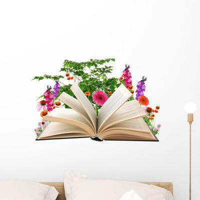 Open Book Flower Bouquet Wall Decal shown on a wall