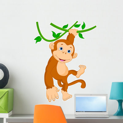 Cute Monkey Hanging Wall Decal shown on a wall