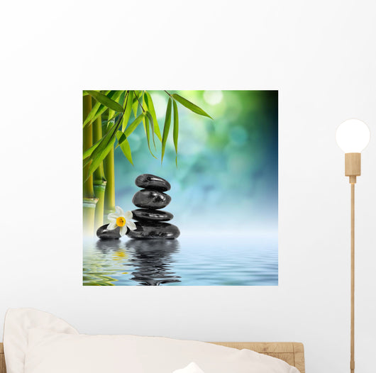 Stones and Bamboo Water Wall Decal