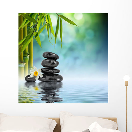 Stones and Bamboo Water Wall Decal