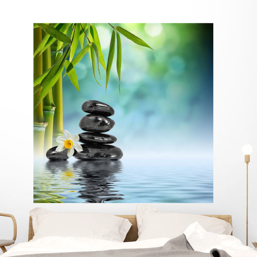 Stones and Bamboo Water Wall Decal