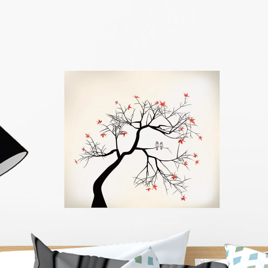 Dead Tree with Birds Illustration Wall Decal
