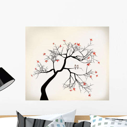 Dead Tree with Birds Illustration Wall Decal