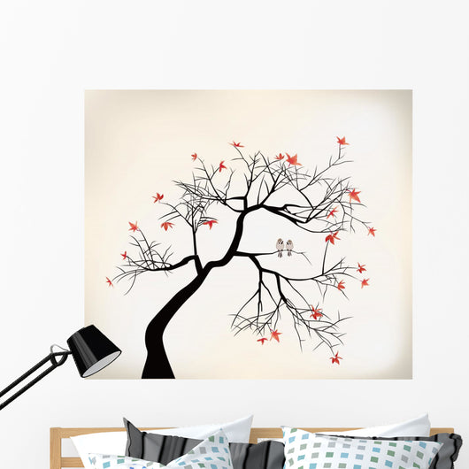 Dead Tree with Birds Illustration Wall Decal