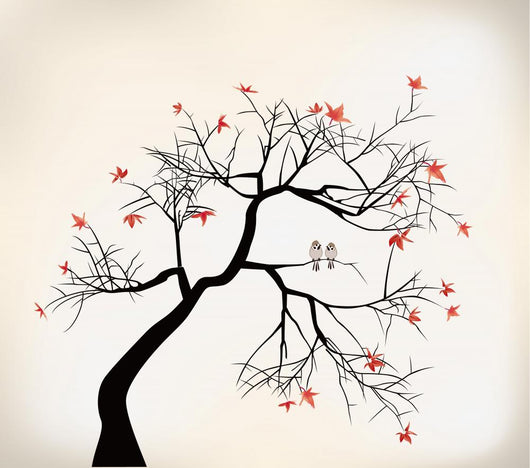 Dead Tree with Birds Illustration Wall Decal