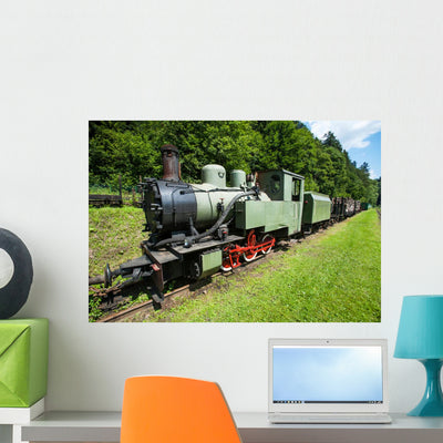 Narrow-gauge Railway Steam Train Wall Decal shown on a wall