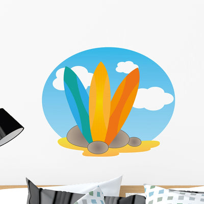 Surfboard Wall Decal shown on a wall